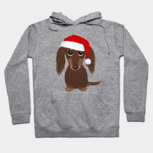 Longhaired Chocolate Dachshund with Santa Hat Cute Dog Christmas Hoodie